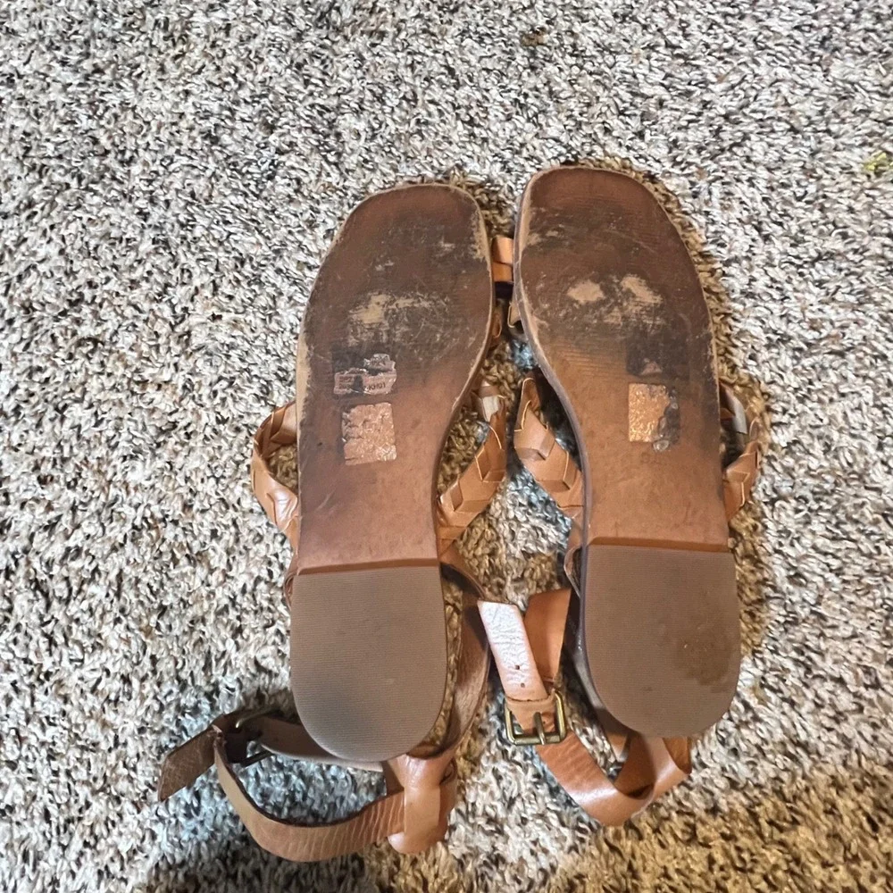 Madewell Tan Leather Braided Strappy Gladiator‎ Toe Loop Sandals Women 9.5 Flat